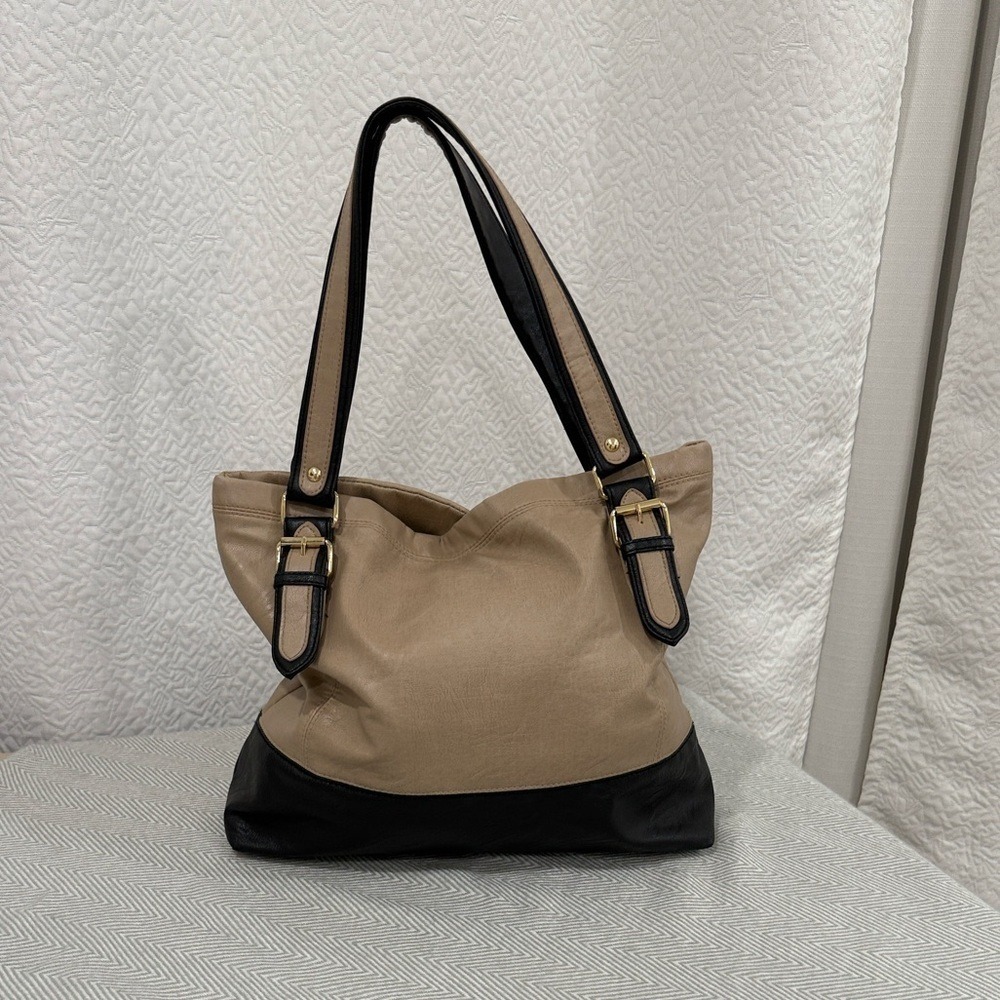 Christian Siriano for Payless Tan Black Colorblock‎ Tote Bag Shoulder Purse